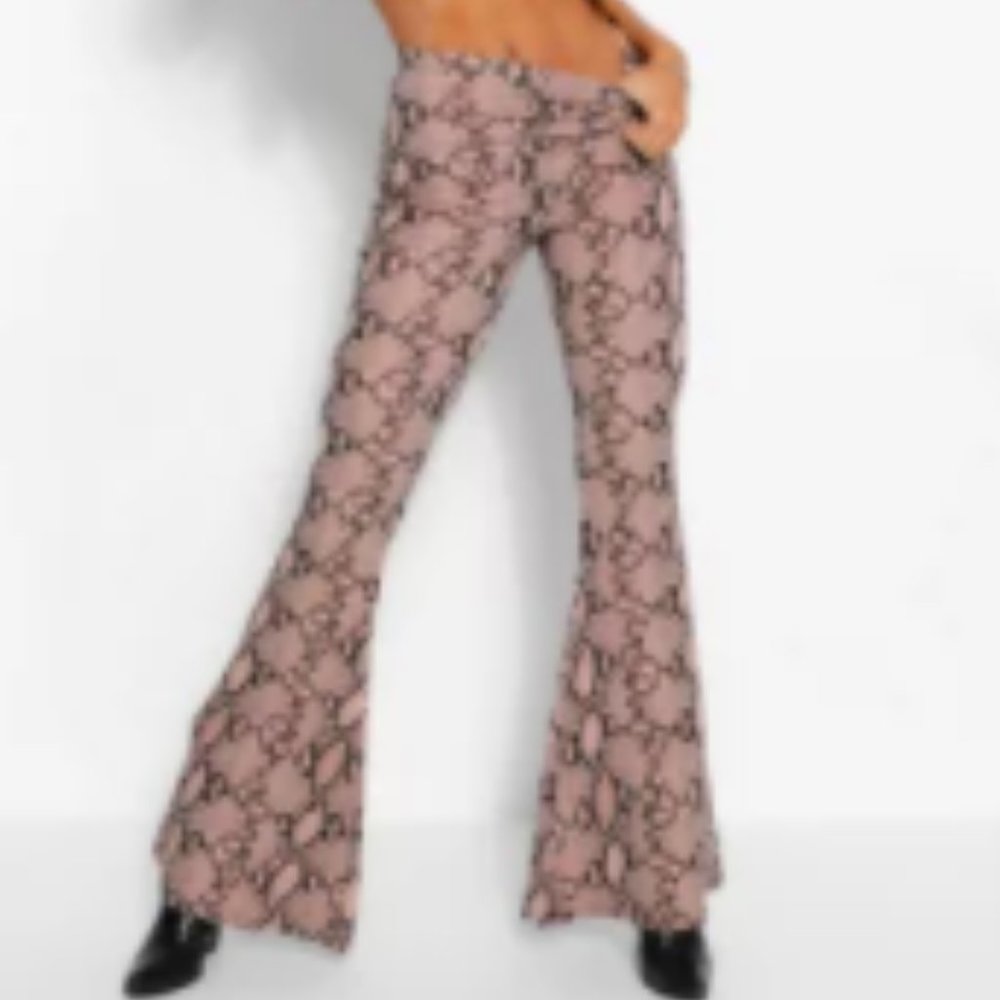 Tall Snake Print Flare Trousers